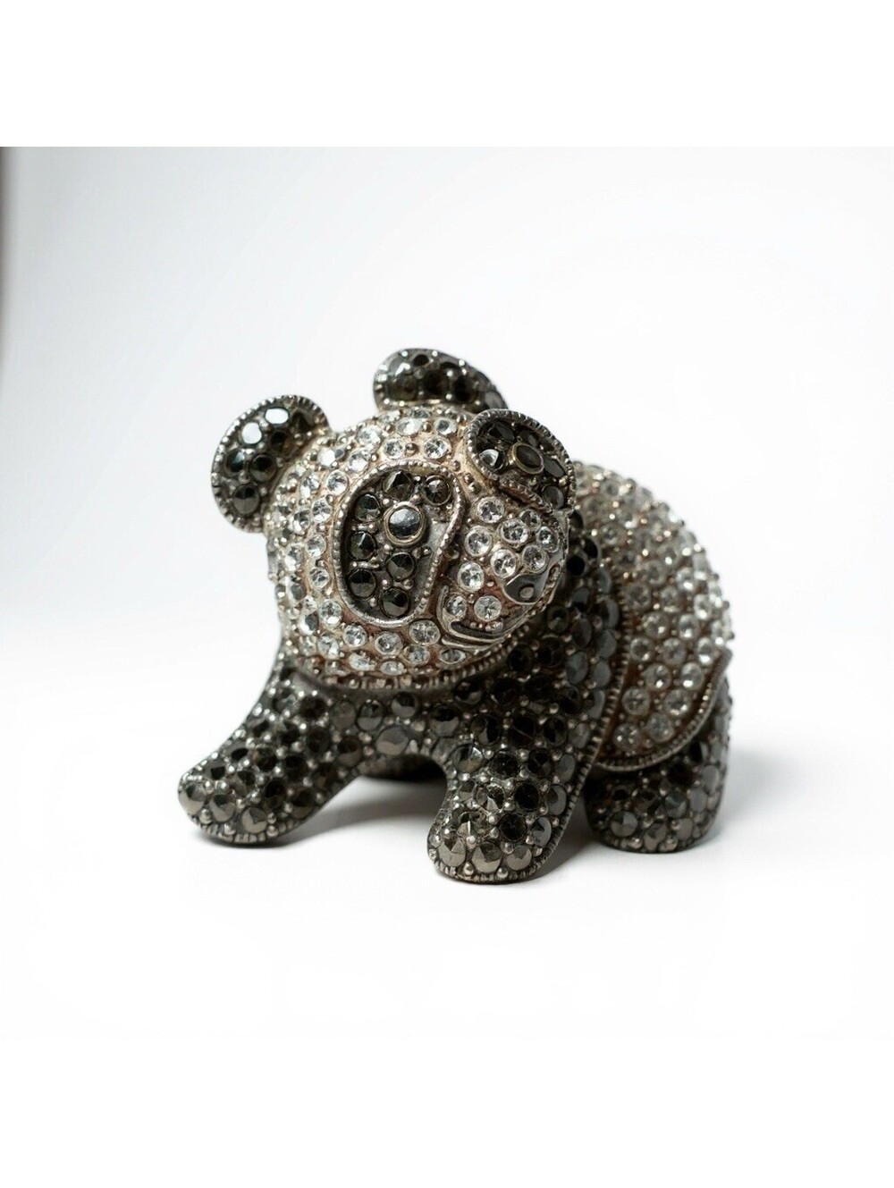 Vintage 1990s Sterling Silver Panda Bear Brooch Pin A 925 Thailand Marcasite CZ